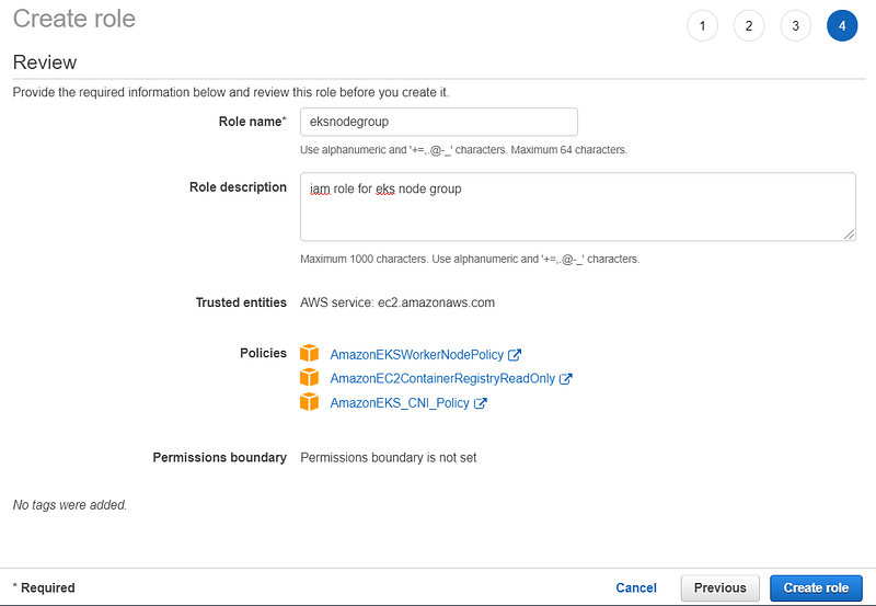 create iam role with name eksnodegroup