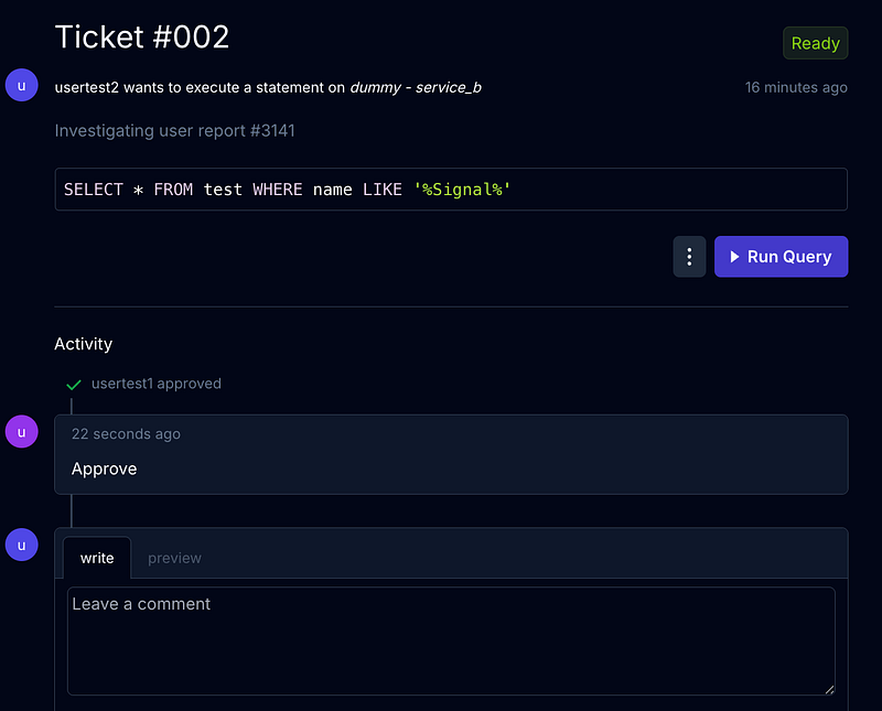 usertest1 approve the request from usertest2