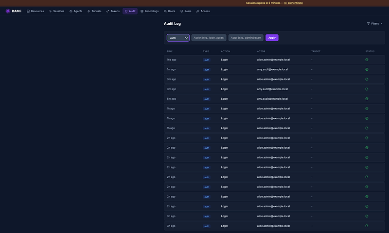User auth session history page